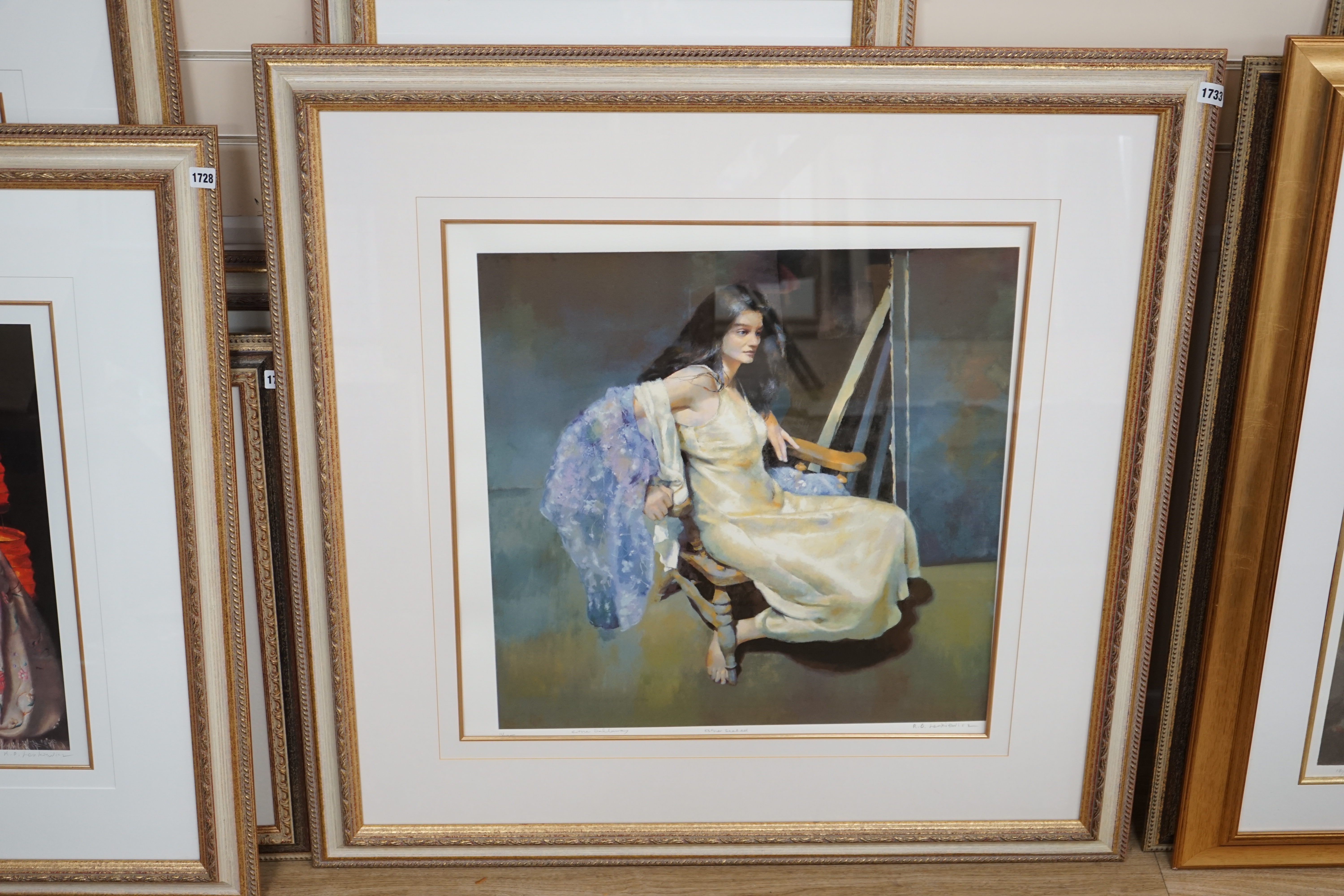 Robert Lenkiewicz (1941-2002), silkscreen, 'Ester seated by R.O. Lenkiewicz', signed in pencil and titled along with the name of the artist Ester Dallaunay, 11/475, 60 x 60cm. Condition - good, has slipped slightly in th